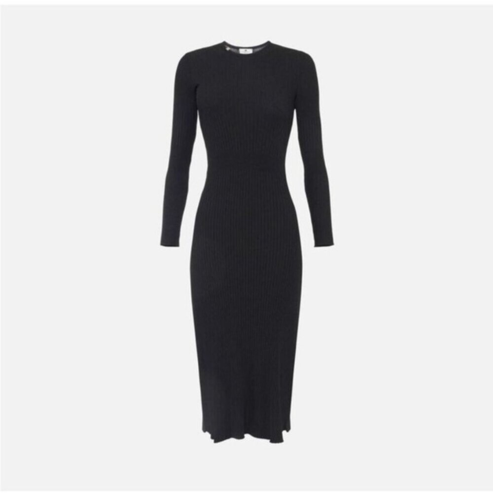 Elegant Black Ribbed Knit Dress